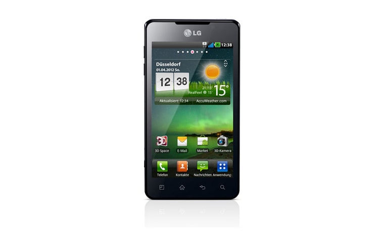Vorderseite von 3D-Smartphone mit 1,2 GHz Dual Core-Prozessor und LG NOVA 3D-Display für 3D-Darstellung ohne Brille P720 Optimus 3D Max