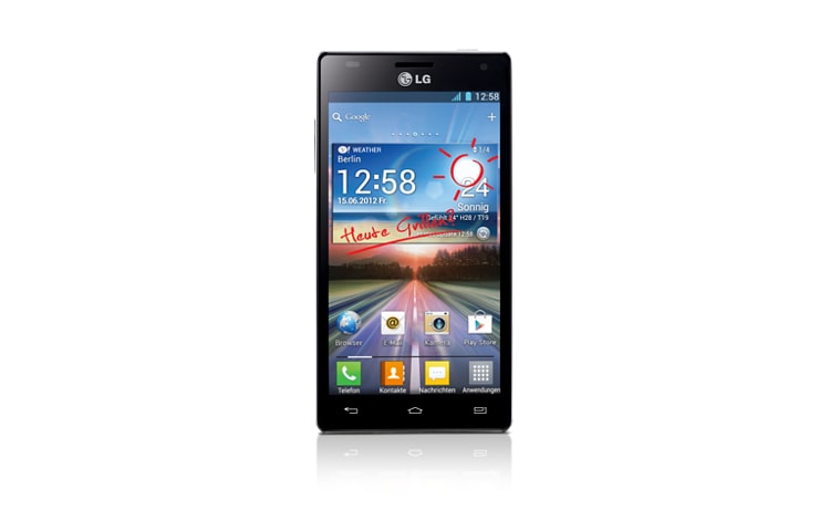 Vorderseite von Smartphone mit 11,9 cm (4,7 Zoll) großem True HD-IPS-Display, 1,5-GHz-Quad-Core-Performance und starkem 2.150-mAh-Akku P880 Optimus 4X HD