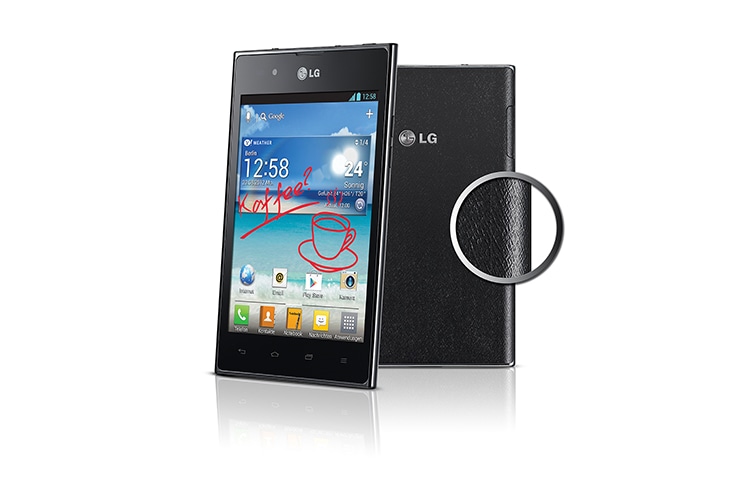 Vorderseite von Smartphone mit 12,7 cm (5 Zoll) XGA-IPS-Display im 4:3-Format, 1,5-GHz-Quad-Core-Performance und Rubberdium Pen™ P895 Optimus Vu