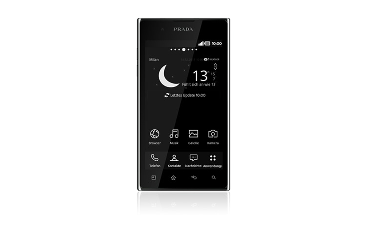 Vorderseite von Fashion-Smartphone von PRADA und LG mit LG NOVA High Brightness Display, 1,0 GHz-Dual-Core/Dual-Channel-Prozessor und Saffiano-Dekor PRADA phone by LG 3.0
