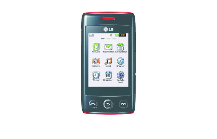 Vorderseite von Touchscreen Handy mit hochauflösendem 6,1 cm (2,4“) Display, Zugang zu diversen Social Networks, FM-Radio und MP3-Player T300 COOKIE LITE