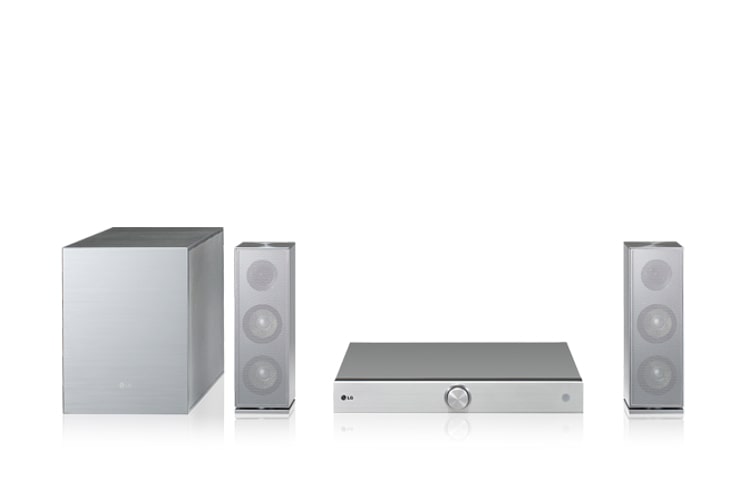 Vorderseite von 2.1 Heimkinosystem in der Optik gebürsteten Aluminiums mit 3D-Blu-ray-Player, LG Smart TV und integriertem WLAN BH8120C