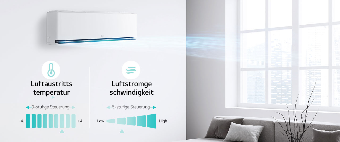 Passen Sie die Luftstromtemperatur in 9 Stufen und die Luftstromgeschwindigkeit in 5 Stufen noch genauer an.