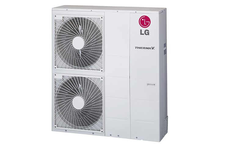 Vorderseite von Energieffiziente Luft/Wasser Split Wärmepumpe mit Inverter Regelung. Umweltschonend und wirtschaftlich zugleich. Intelligentes heizen und kühlen. Therma V 12 kW