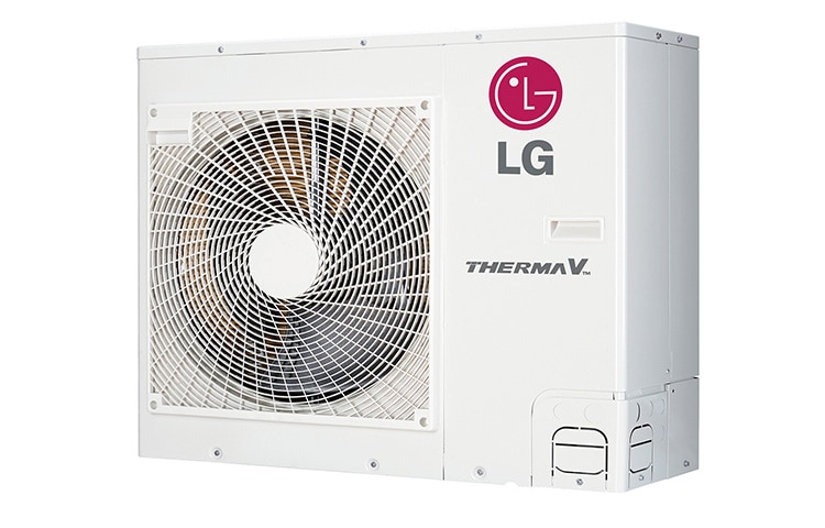 Vorderseite von Energieffiziente Luft/Wasser Split Wärmepumpe mit Inverter Regelung. Umweltschonend und wirtschaftlich zugleich. Intelligentes heizen und kühlen. Therma V 9 kW