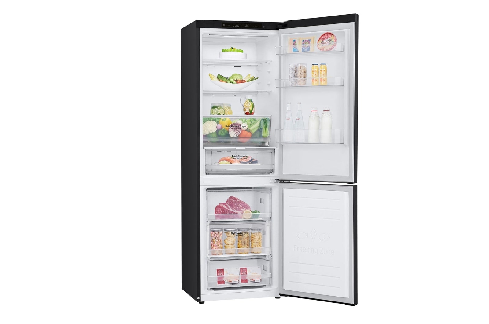 LG Kühl-Gefrierkombination | 341 Liter Nutzinhalt | Energieeffizienzklasse D | Matte Black | 186 cm hoch | Smart Inverter Compressor® | GBB61MCGGN, GBB61MCGGN
