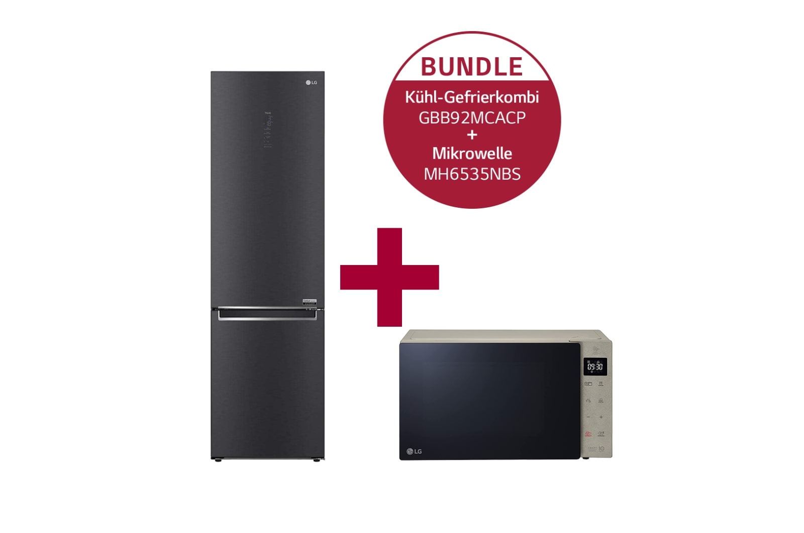 Vorderseite von Kühl-Gefrierkombination (C, 384L, 203cm hoch) &amp; Mikrowelle (25L, 1000 Watt) im Set | GBB92MCA.MH65NBS GBB92MCA.MH65NBS
