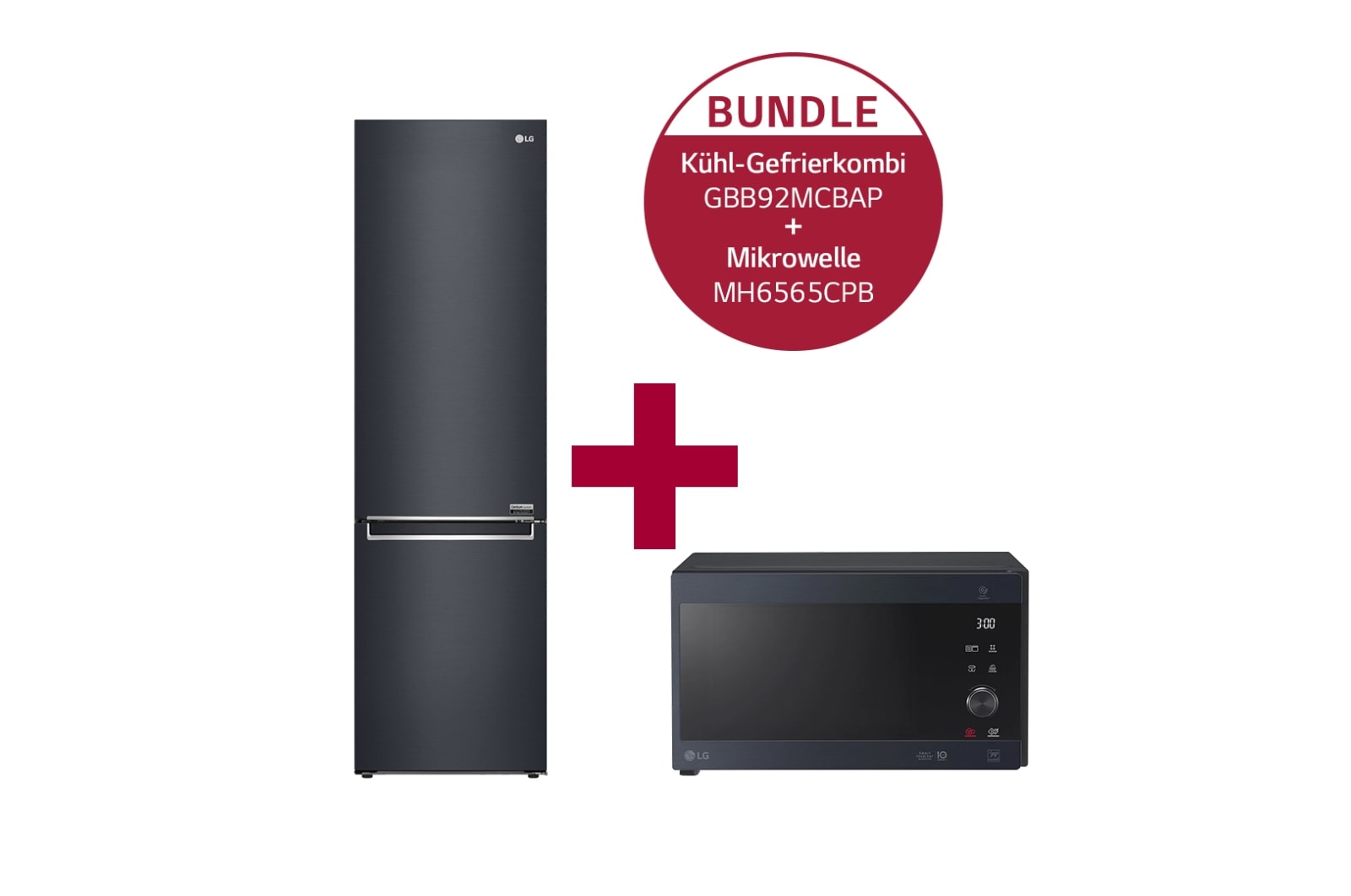 Vorderseite von Kühl-Gefrierkombination (A, 384L, 203 cm hoch) &amp; Mikrowelle (25 L, 1000 Watt) im Set | GBB92MCBAP.MH65CPB GBB92MCBAP.MH65CPB