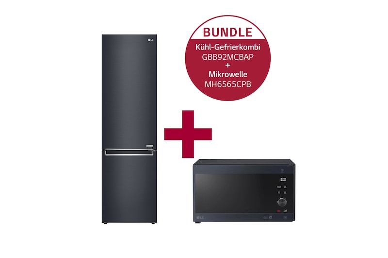 LG Kühl-Gefrierkombination (A, 384L, 203 cm hoch) & Mikrowelle (25 L, 1000 Watt) im Set | GBB92MCBAP.MH65CPB, GBB92MCBAP.MH65CPB