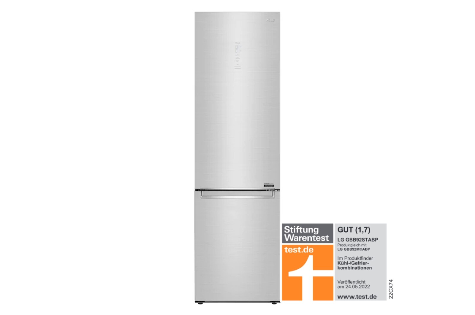 LG ​Kühl-Gefrierkombination | 384​ Liter Nutzinhalt | Energieeffizienzklasse ​B ​| ​Premium Edelstahl​ | ​203 cm​ hoch | ​Inverter-Linearkompressor​ | ​GBB92STABP, GBB92STABP