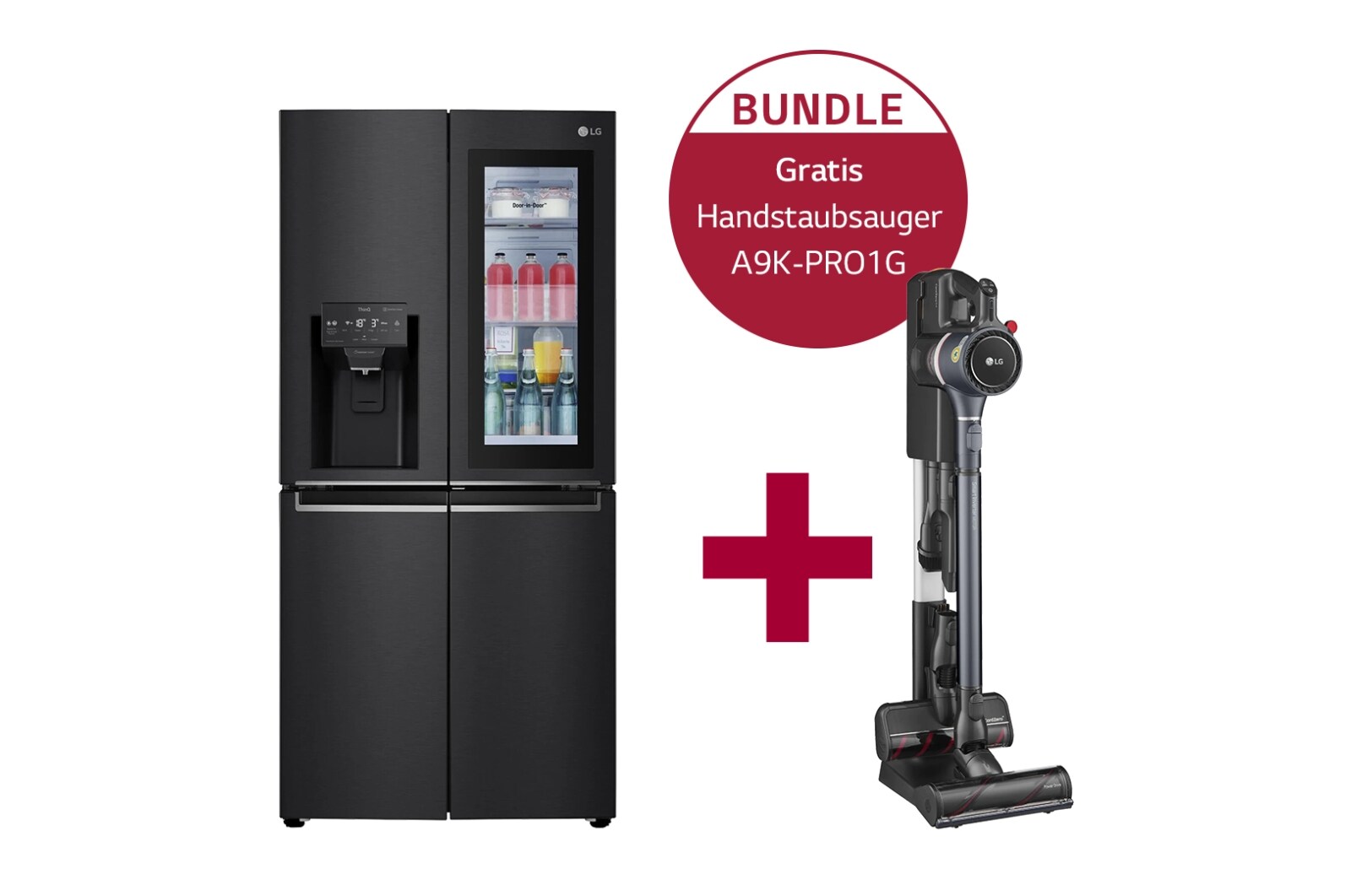 Vorderseite von Multi-Door mit InstaView Door-in-Door ® GMX844MC6F &amp; Handstaubsauger mit zwei Akkus I Iron Grey I LG CordZero® A9K-PRO1G GMX844MC6F.A9K1G