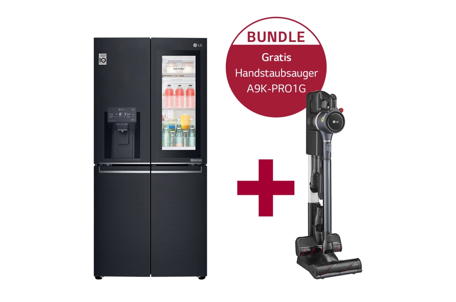 Vorderseite von Multi-Door mit InstaView Door-in-Door ® GMX844MCKV &amp; Handstaubsauger mit zwei Akkus I Iron Grey I LG CordZero® A9K-PRO1G GMX844MCKV.A9K1G