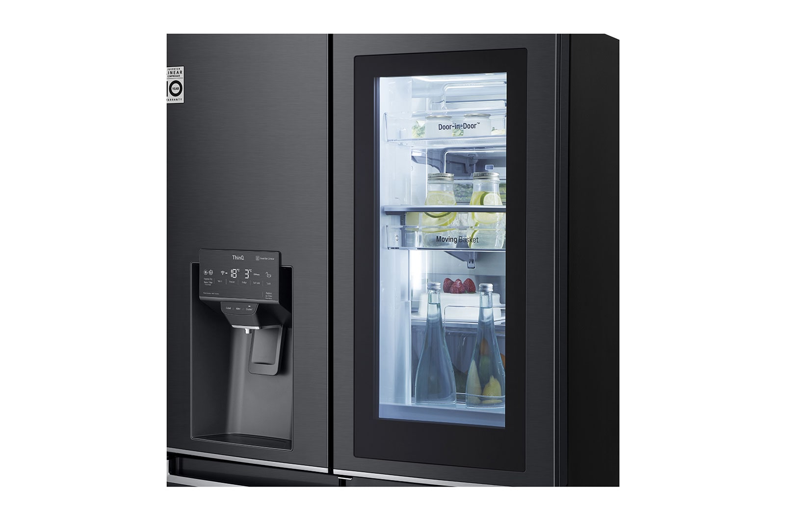 LG Multi-Door mit InstaView Door-in-Door®  | Craft Ice Kugeln | Eis-, Crushed Ice- und Wasserspender | 638 Liter Kapazität | Energieeffizienzklasse F | Festwasseranschluss | Matte Black Steel | GMX945MCCF, GMX945MCCF