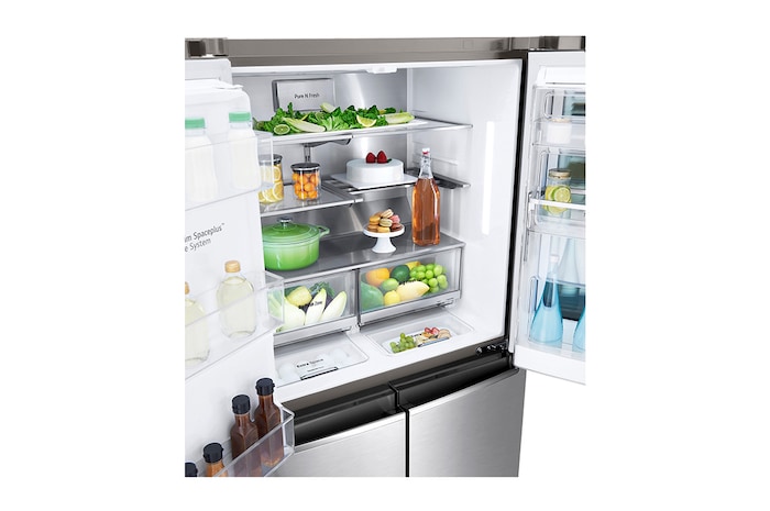 LG Multi-Door mit InstaView Door-in-Door ® | Eis-, Crushed Ice- und Wasserspender | 638 Liter Kapazität | Energieeffizienzklasse F | Festwasseranschluss | Edelstahl | GMX945NS9F , GMX945NS9F