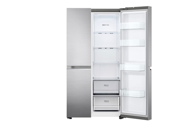 LG Side-by-Side mit Multi-Airflow Umluftkühlung | 655 Liter Kapazität | Energieeffizienzklasse E | Express Freeze | Platinum Silver | GSBV70PZTE, GSBV70PZTE