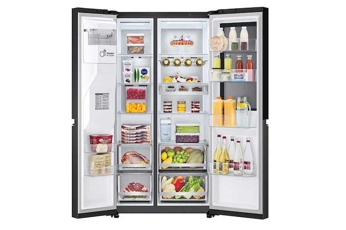 LG Side-by-Side Kühlschrank mit InstaView® (EEK C, 628L, 179cm hoch) mit Eis-, Crushed Ice- und Wasserspender & internem Wassertank | GSGE91EVAC, GSGE91EVAC
