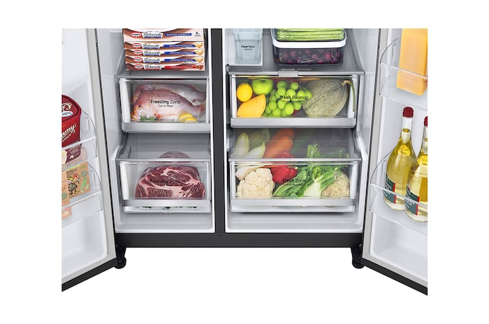 LG Side-by-Side Kühlschrank mit InstaView® (EEK C, 628L, 179cm hoch) mit Eis-, Crushed Ice- und Wasserspender & internem Wassertank | GSGE91EVAC, GSGE91EVAC