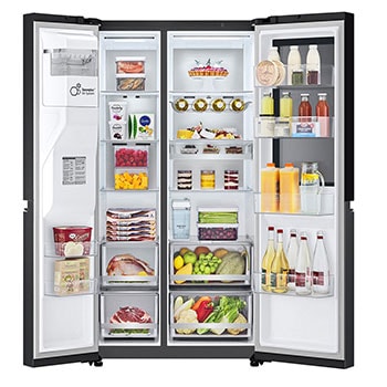 LG Side-by-Side Kühlschrank mit InstaView® (EEK C, 628L, 179cm hoch) mit Eis-, Crushed Ice- und Wasserspender & internem Wassertank | GSGE91EVAC, GSGE91EVAC