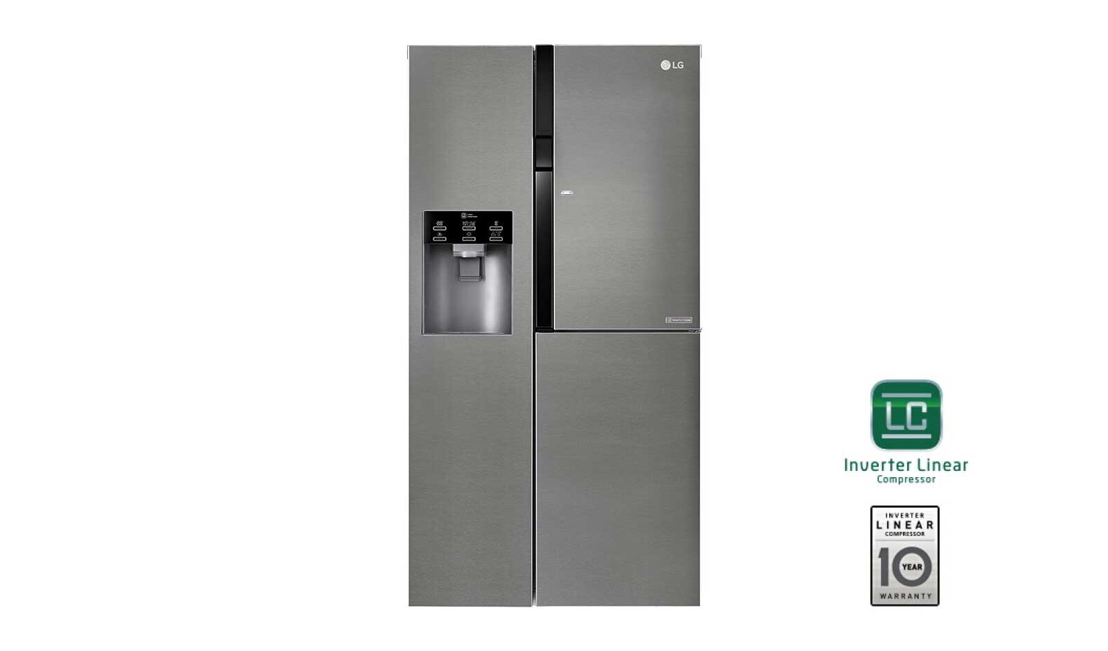 Vorderseite von Side-by-Side mit Door-in-Door® |  Eis-, Crushed Ice- und Wasserspender  | 606 Liter Kapazität | Energieeffizienzklasse F | Interner Wassertank 4L | Dark Graphite | GSJ361DIDV  GSJ361DIDV