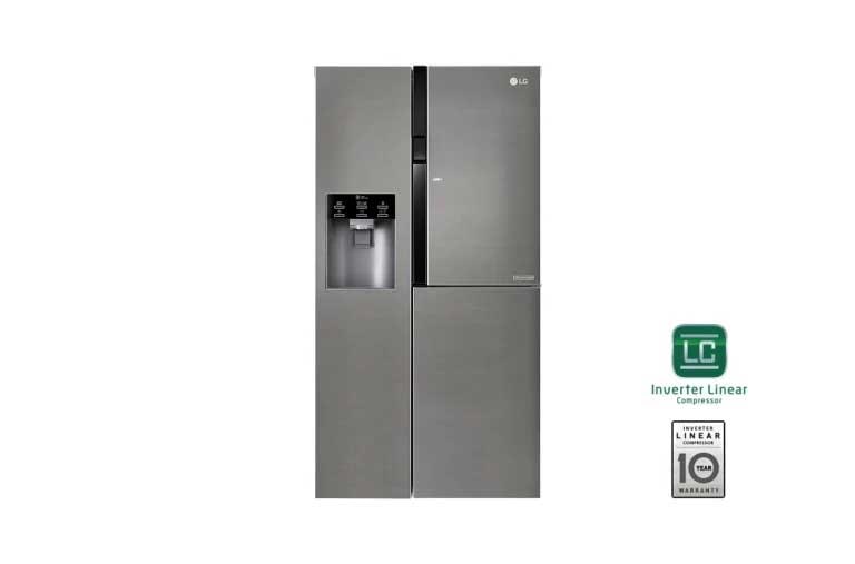 Vorderseite von Side-by-Side mit Door-in-Door® |  Eis-, Crushed Ice- und Wasserspender  | 606 Liter Kapazität | Energieeffizienzklasse F | Interner Wassertank 4L | Dark Graphite | GSJ361DIDV  GSJ361DIDV