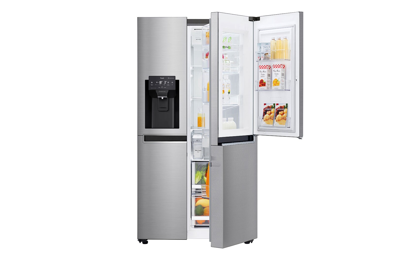 LG Side-by-Side mit Door-in-Door ® | Eis-, Crushed Ice- und Wasserspender | 625 Liter Kapazität | Energieeffizienzklasse E | Interner Wassertank 4L | Steel | GSJ461DIDE, GSJ461DIDE