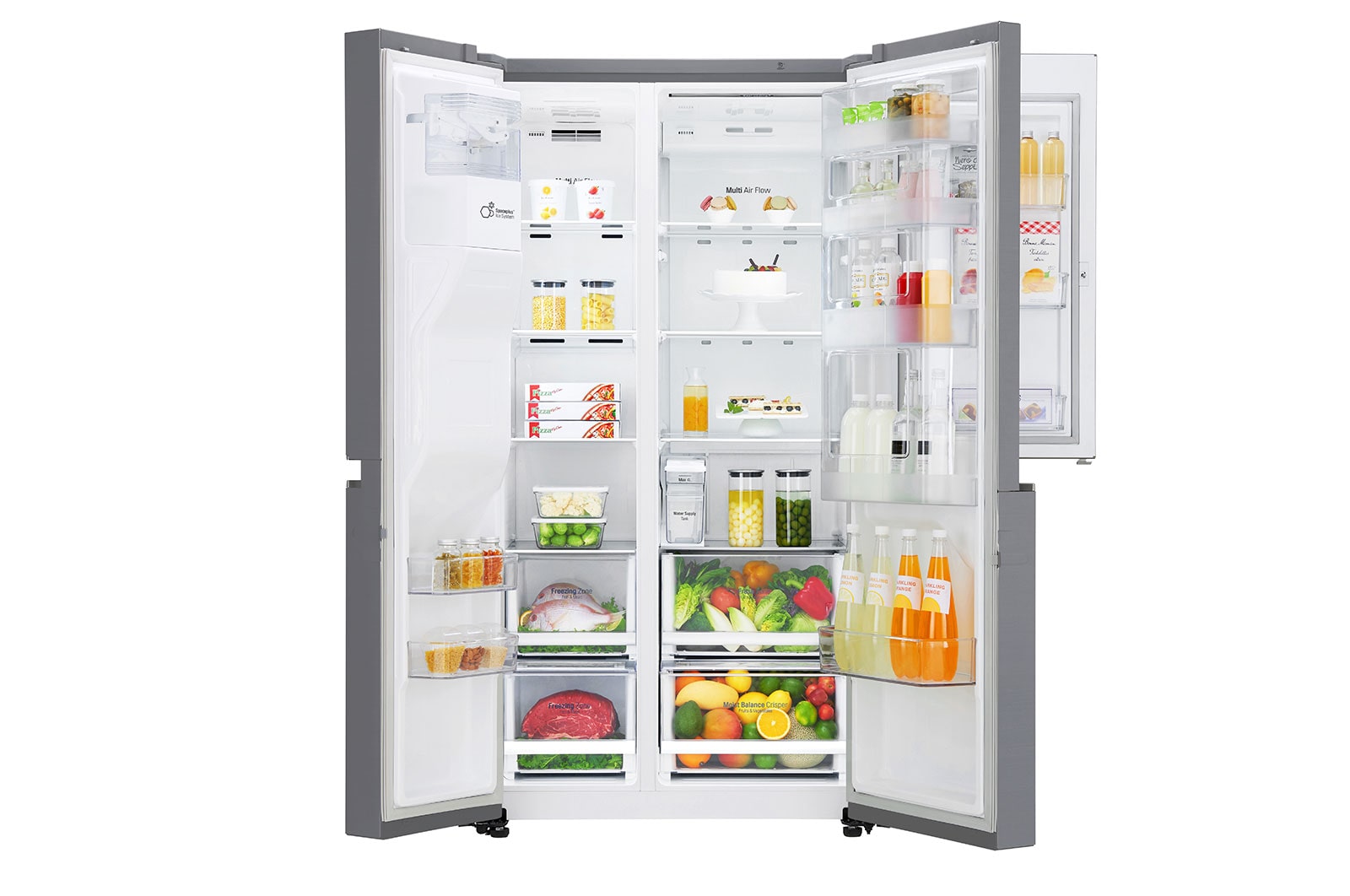 LG Side-by-Side mit Door-in-Door ® | Eis-, Crushed Ice- und Wasserspender | 625 Liter Kapazität | Energieeffizienzklasse E | Interner Wassertank 4L | Steel | GSJ461DIDE, GSJ461DIDE