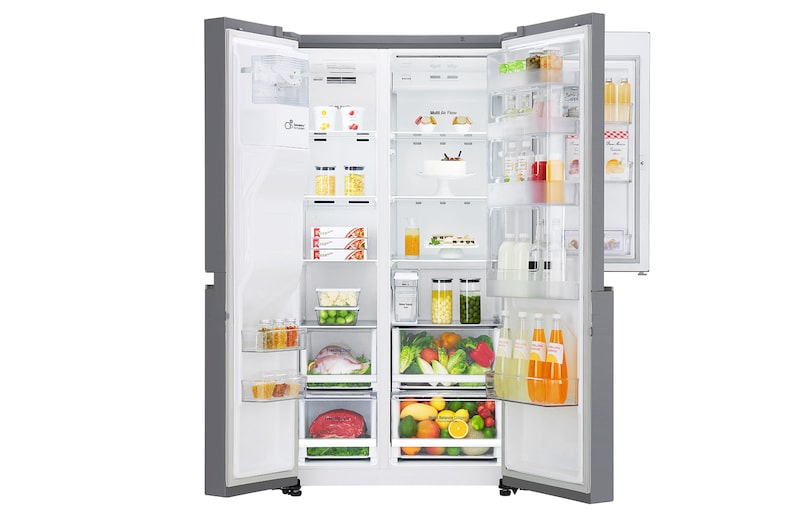 LG Side-by-Side mit Door-in-Door ® | Eis-, Crushed Ice- und Wasserspender | 625 Liter Kapazität | Energieeffizienzklasse E | Interner Wassertank 4L | Steel | GSJ461DIDE, GSJ461DIDE