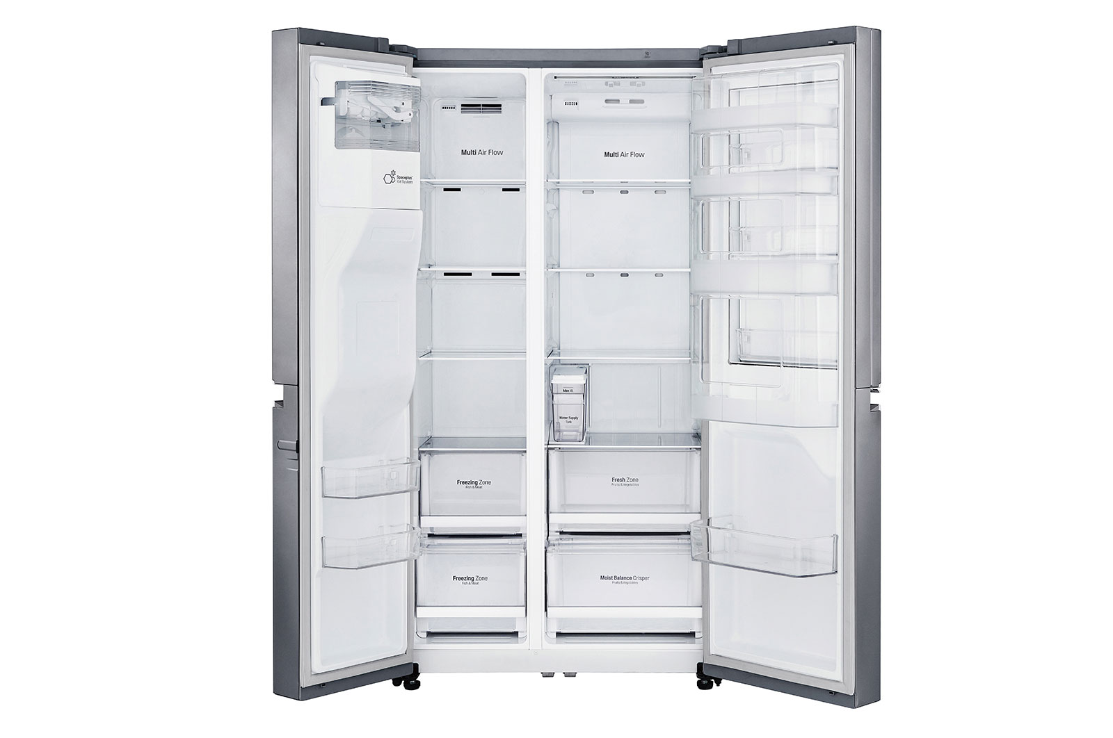 LG Side-by-Side mit Door-in-Door ® | Eis-, Crushed Ice- und Wasserspender | 625 Liter Kapazität | Energieeffizienzklasse E | Interner Wassertank 4L | Steel | GSJ461DIDE, GSJ461DIDE