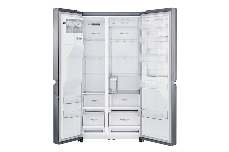 LG Side-by-Side mit Door-in-Door ® | Eis-, Crushed Ice- und Wasserspender | 625 Liter Kapazität | Energieeffizienzklasse F | Interner Wassertank 4L | Steel | GSJ461DIDZ, GSJ461DIDZ
