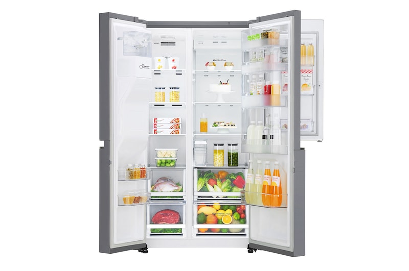 LG Side-by-Side mit Door-in-Door ® | Eis-, Crushed Ice- und Wasserspender | 625 Liter Kapazität | Energieeffizienzklasse F | Interner Wassertank 4L | Steel | GSJ461DIDZ, GSJ461DIDZ