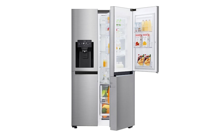 LG Side-by-Side mit Door-in-Door ® |  Eis-, Crushed Ice- und Wasserspender  | 625 Liter Kapazität | Energieeffizienzklasse E | Festwasseranschluss | Steel | GSJ760PZZE, GSJ760PZZE