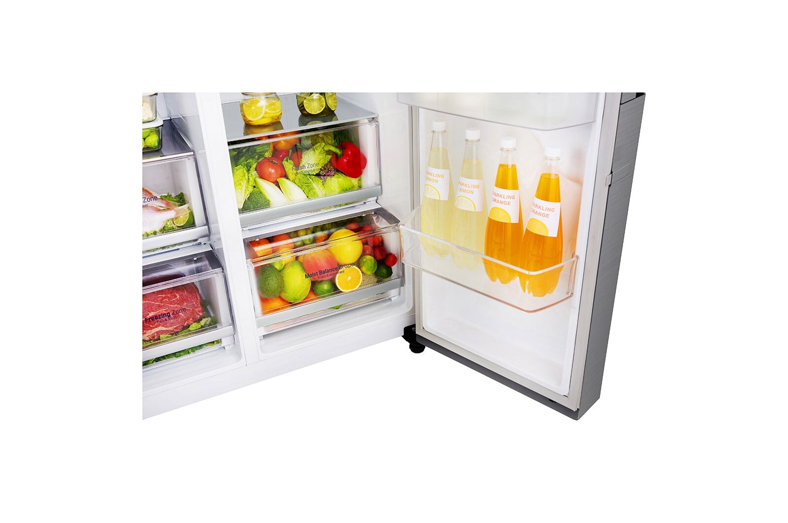LG Side-by-Side mit Door-in-Door ® |  Eis-, Crushed Ice- und Wasserspender  | 625 Liter Kapazität | Energieeffizienzklasse E | Festwasseranschluss | Steel | GSJ760PZZE, GSJ760PZZE