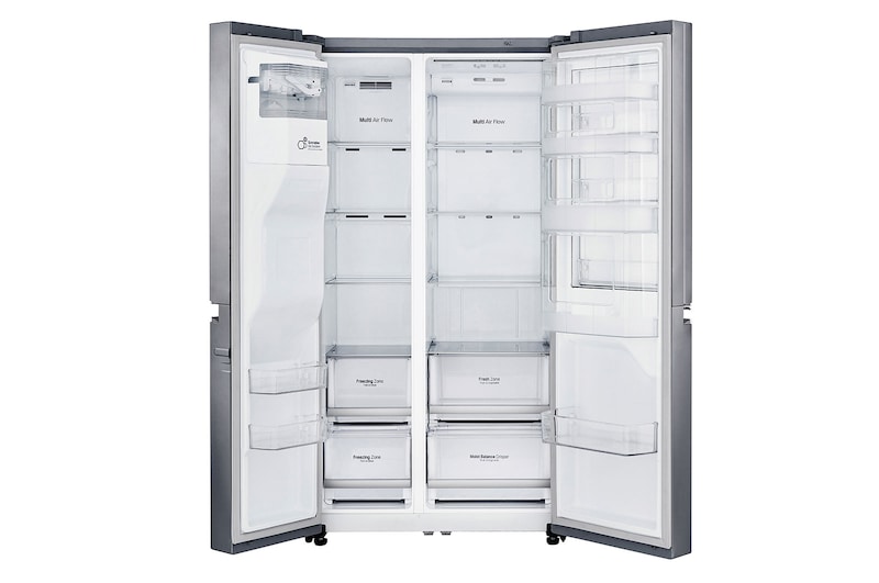 LG Side-by-Side mit Door-in-Door ® |  Eis-, Crushed Ice- und Wasserspender  | 625 Liter Kapazität | Energieeffizienzklasse E | Festwasseranschluss | Steel | GSJ760PZZE, GSJ760PZZE