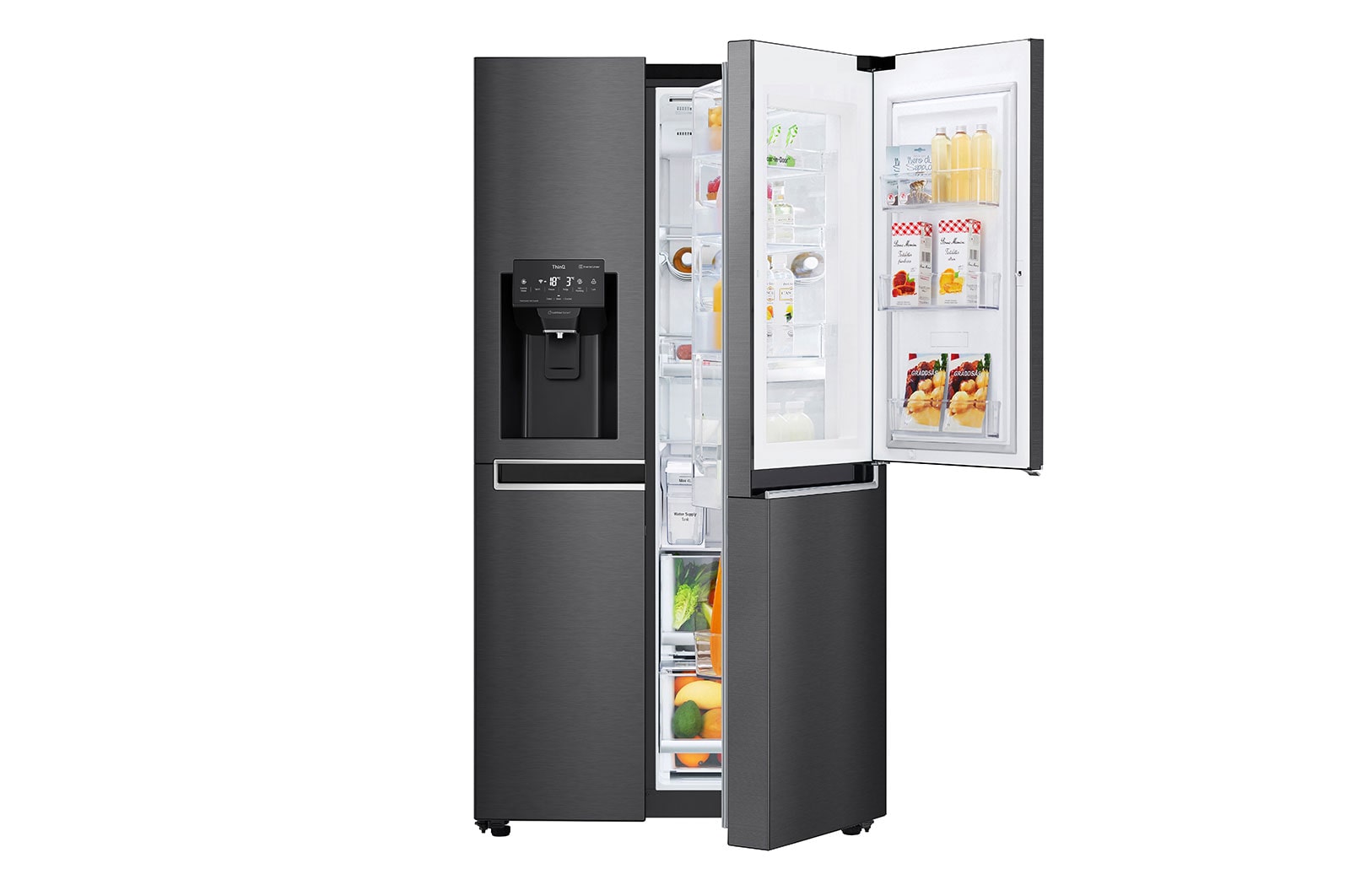 LG Side-by-Side mit Door-in-Door® | Eis-, Crushed Ice- und Wasserspender | 625 Liter Kapazität | Energieeffizienzklasse E | Interner Wassertank 4L | Matte Black Steel | GSJ761MCEE, GSJ761MCEE