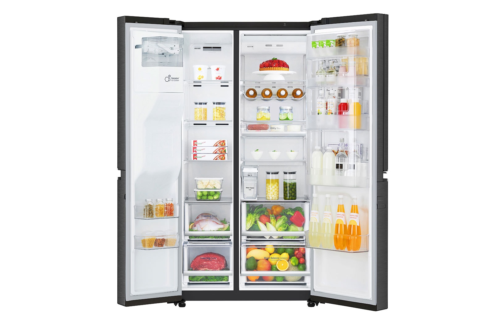 LG Side-by-Side mit Door-in-Door® | Eis-, Crushed Ice- und Wasserspender | 625 Liter Kapazität | Energieeffizienzklasse E | Interner Wassertank 4L | Matte Black Steel | GSJ761MCEE, GSJ761MCEE