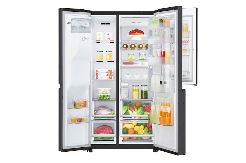 LG Side-by-Side mit Door-in-Door® | Eis-, Crushed Ice- und Wasserspender | 625 Liter Kapazität | Energieeffizienzklasse E | Interner Wassertank 4L | Matte Black Steel | GSJ761MCEE, GSJ761MCEE