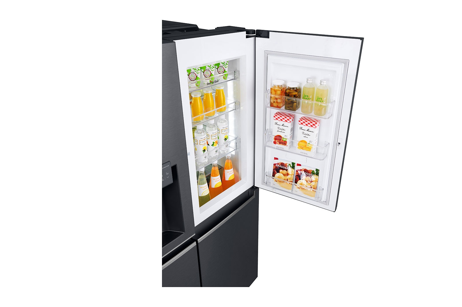 LG Side-by-Side mit Door-in-Door® | Eis-, Crushed Ice- und Wasserspender | 625 Liter Kapazität | Energieeffizienzklasse E | Interner Wassertank 4L | Matte Black Steel | GSJ761MCEE, GSJ761MCEE