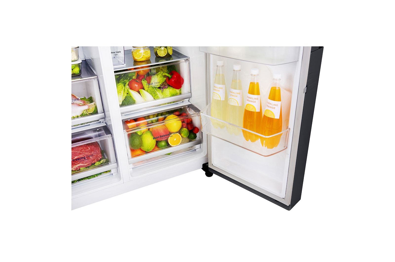 LG Side-by-Side mit Door-in-Door® | Eis-, Crushed Ice- und Wasserspender | 625 Liter Kapazität | Energieeffizienzklasse E | Interner Wassertank 4L | Matte Black Steel | GSJ761MCEE, GSJ761MCEE