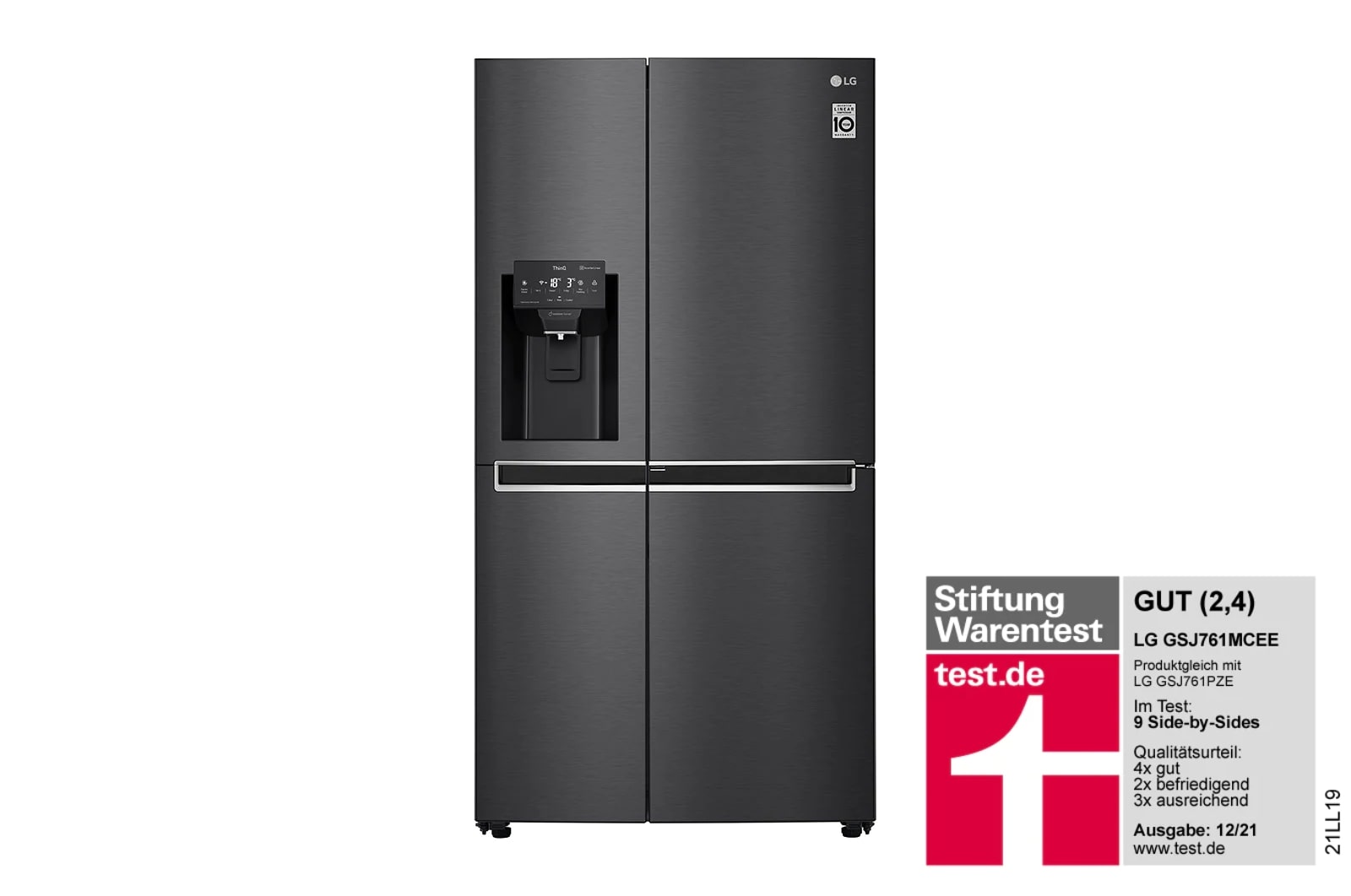LG Side-by-Side mit Door-in-Door® | Eis-, Crushed Ice- und Wasserspender | 625 Liter Kapazität | Energieeffizienzklasse E | Interner Wassertank 4L | Matte Black Steel | GSJ761MCEE, GSJ761MCEE