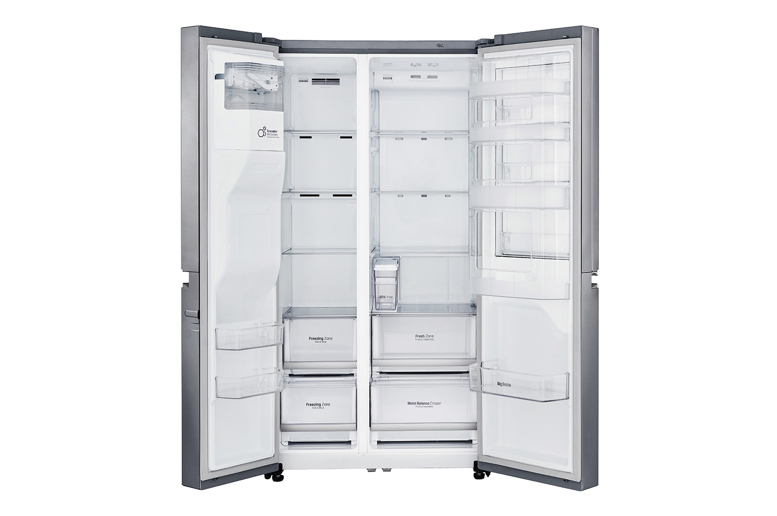 LG Side-by-Side mit Door-in-Door ® | Eis-, Crushed Ice- und Wasserspender | 625 Liter Kapazität | Energieeffizienzklasse F | Interner Wassertank 4L | Steel | GSJ761PZBG, GSJ761PZBG