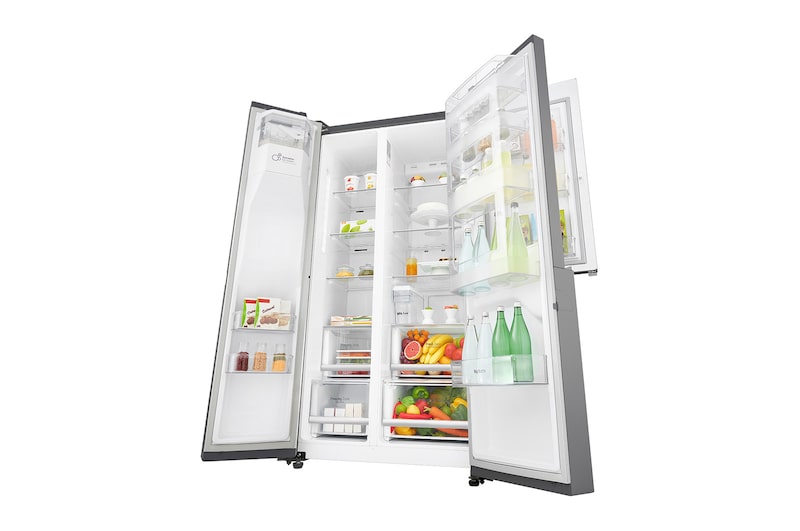 LG Side-by-Side mit Door-in-Door ® | Eis-, Crushed Ice- und Wasserspender | 625 Liter Kapazität | Energieeffizienzklasse F | Interner Wassertank 4L | Steel | GSJ761PZBG, GSJ761PZBG