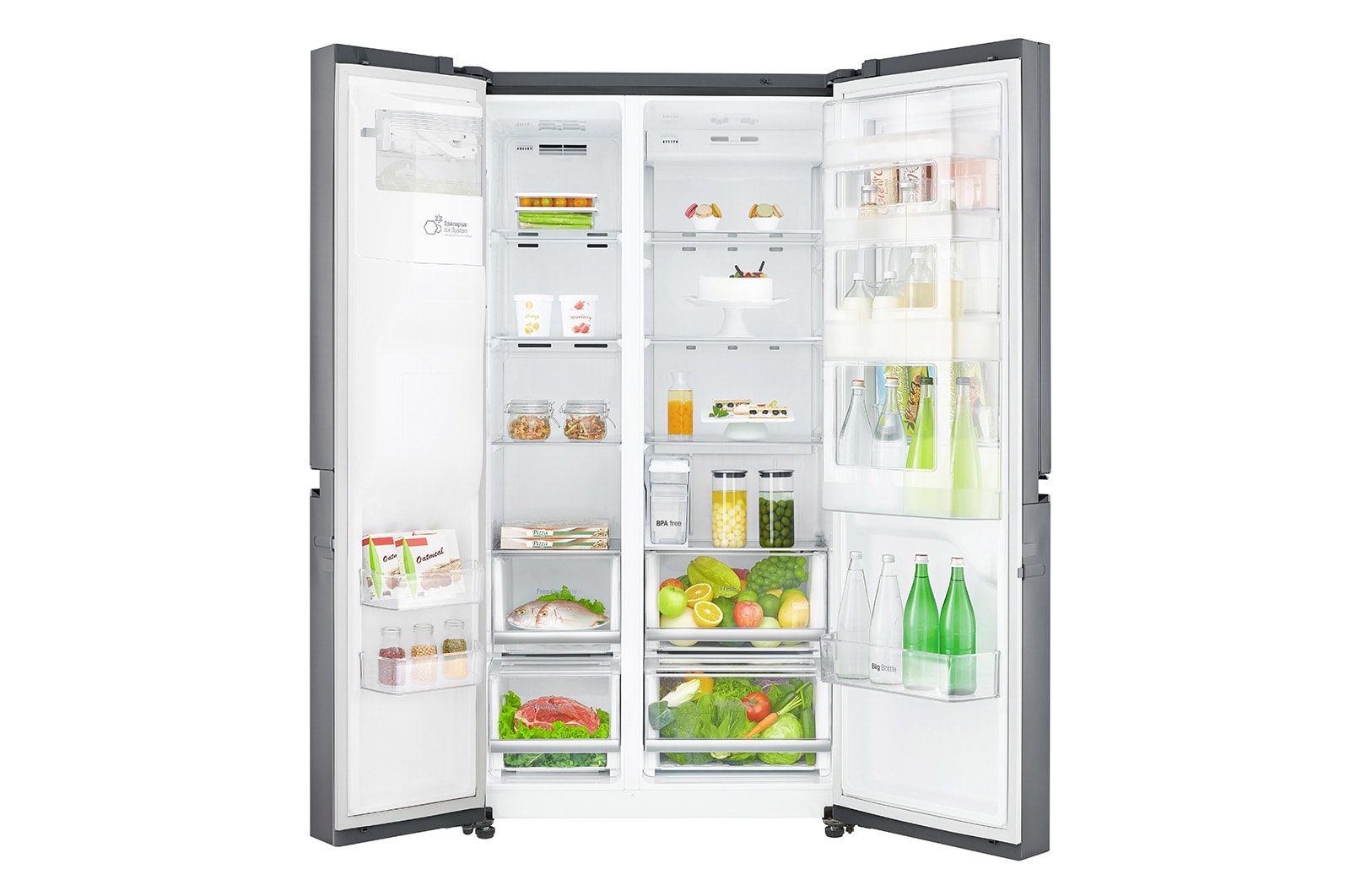 LG Side-by-Side mit Door-in-Door ® | Eis-, Crushed Ice- und Wasserspender | 625 Liter Kapazität | Energieeffizienzklasse F | Interner Wassertank 4L | Steel | GSJ761PZBG, GSJ761PZBG
