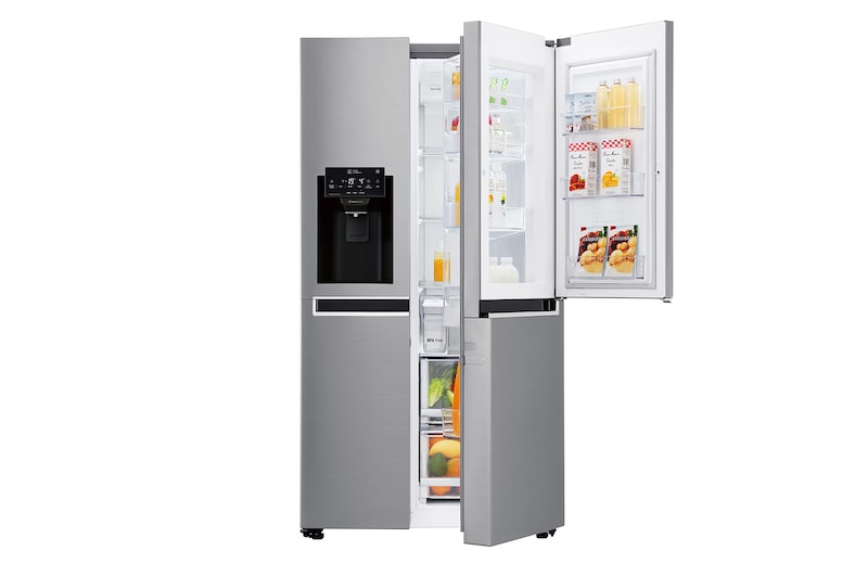 LG Side-by-Side mit Door-in-Door ® | Eis-, Crushed Ice- und Wasserspender | 625 Liter Kapazität | Energieeffizienzklasse F | Interner Wassertank 4L | Steel | GSJ761PZBG, GSJ761PZBG