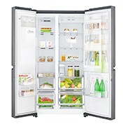 LG Side-by-Side mit Door-in-Door ® | Eis-, Crushed Ice- und Wasserspender | 625 Liter Kapazität | Energieeffizienzklasse F | Interner Wassertank 4L | Steel | GSJ761PZBG, GSJ761PZBG