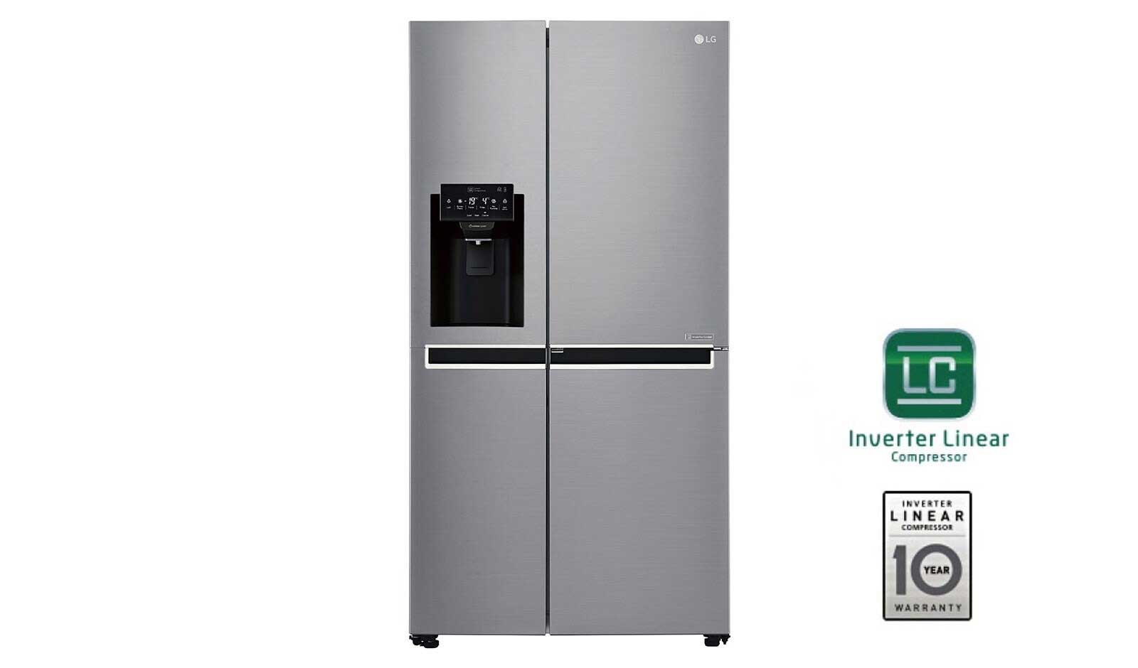Vorderseite von Side-by-Side mit Door-in-Door® |  Eis-, Crushed Ice- und Wasserspender  | 625 Liter Kapazität | Energieeffizienzklasse F | Interner Wassertank 4L | Steel | GSJ761PZTZ GSJ761PZTZ