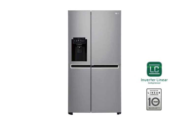 Vorderseite von Side-by-Side mit Door-in-Door® |  Eis-, Crushed Ice- und Wasserspender  | 625 Liter Kapazität | Energieeffizienzklasse F | Interner Wassertank 4L | Steel | GSJ761PZTZ GSJ761PZTZ