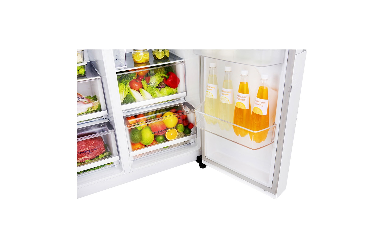 LG Side-by-Side mit Door-in-Door ® |  Eis-, Crushed Ice- und Wasserspender  | 625 Liter Kapazität | Energieeffizienzklasse E | Interner Wassertank 4L | Premium Weiß | GSJ761SWZE, GSJ761SWZE