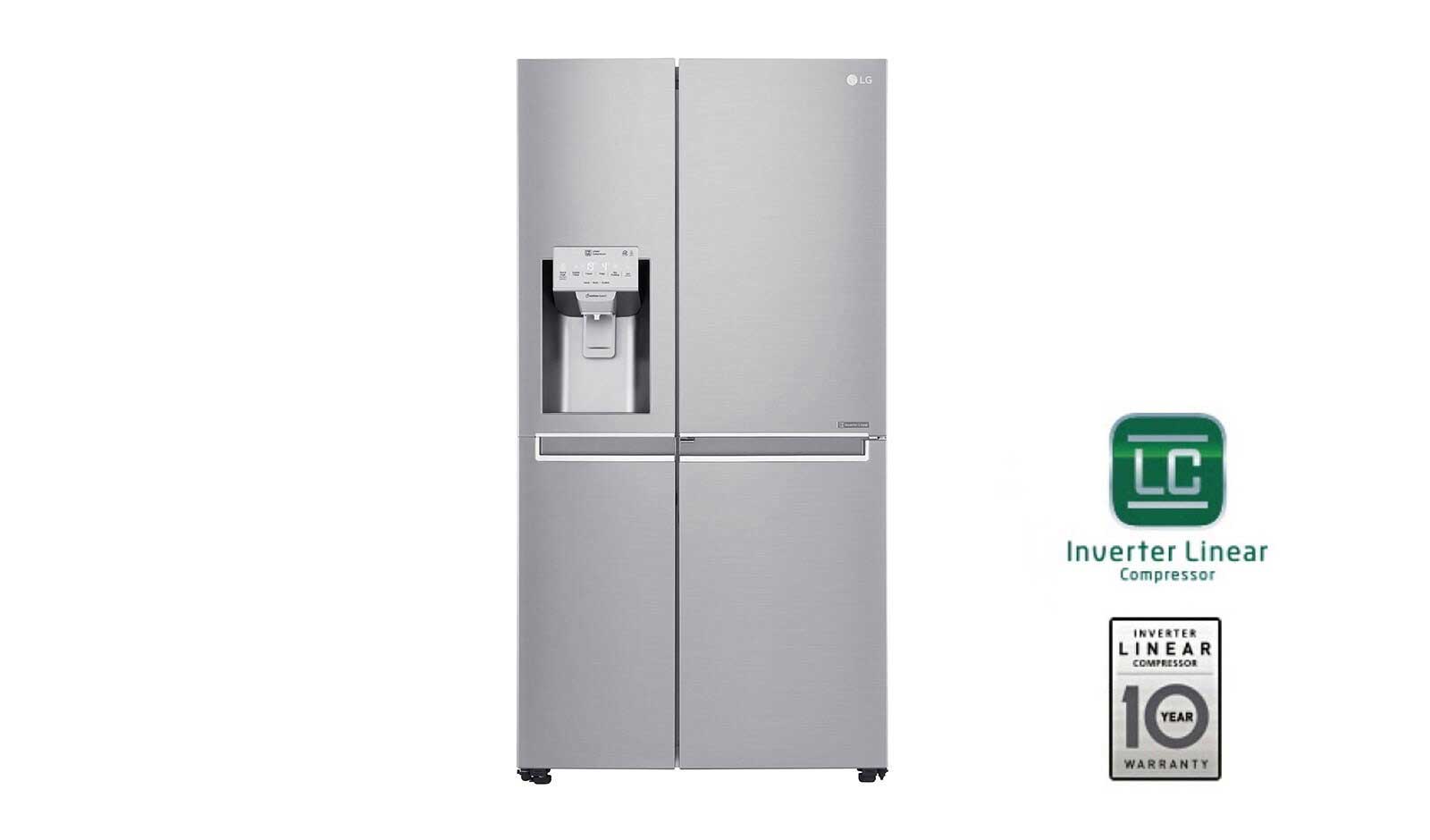 Vorderseite von Side-by-Side mit Door-in-Door® |  Eis-, Crushed Ice- und Wasserspender  | 625 Liter Kapazität | Energieeffizienzklasse F | Interner Wassertank 4L | Edelstahl | GSJ961NEAZ GSJ961NEAZ