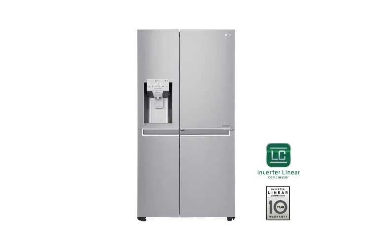 Vorderseite von Side-by-Side mit Door-in-Door® |  Eis-, Crushed Ice- und Wasserspender  | 625 Liter Kapazität | Energieeffizienzklasse F | Interner Wassertank 4L | Edelstahl | GSJ961NEAZ GSJ961NEAZ