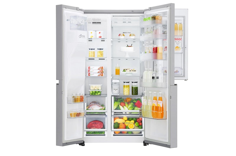 LG ​Side-by-Side mit Door-in-Door ® |  Eis-, Crushed Ice- und Wasserspender  | ​625​ Liter Kapazität | Energieeffizienzklasse ​E​ | Interner Wassertank 4L​ ​| ​Steel​ | ​GSJ961NSZE ​, GSJ961NSZE